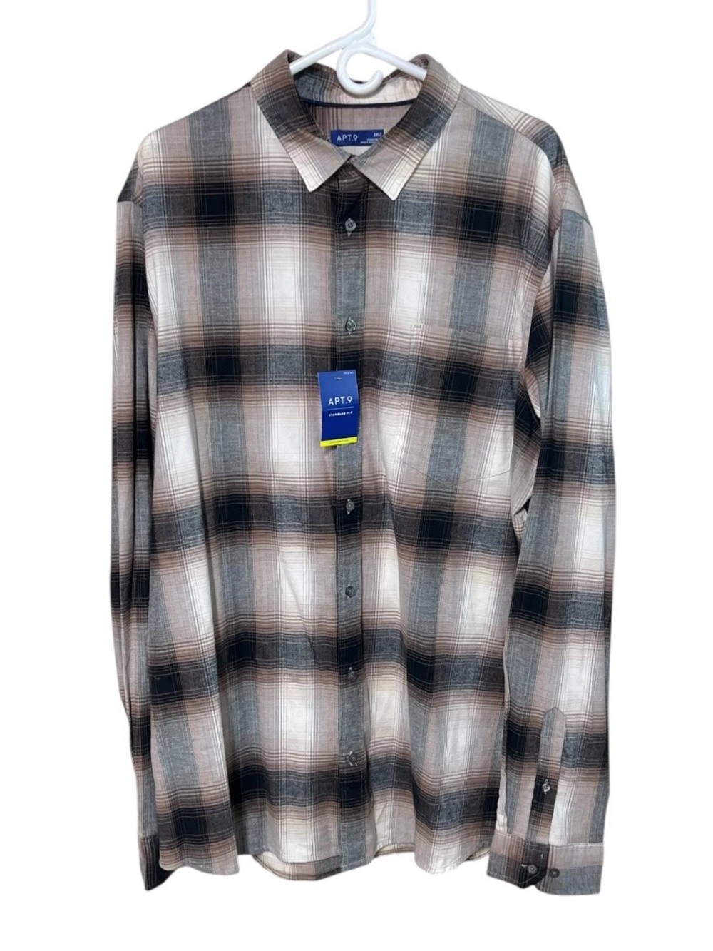 Apt. 9 Men’s 3XLT Plaid Button Front Long Sleeve Shirt Cotton Spandex Blend NEW